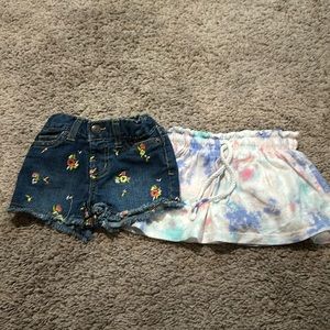 12 mo cat and jack skort and stretchy embroidered shorts